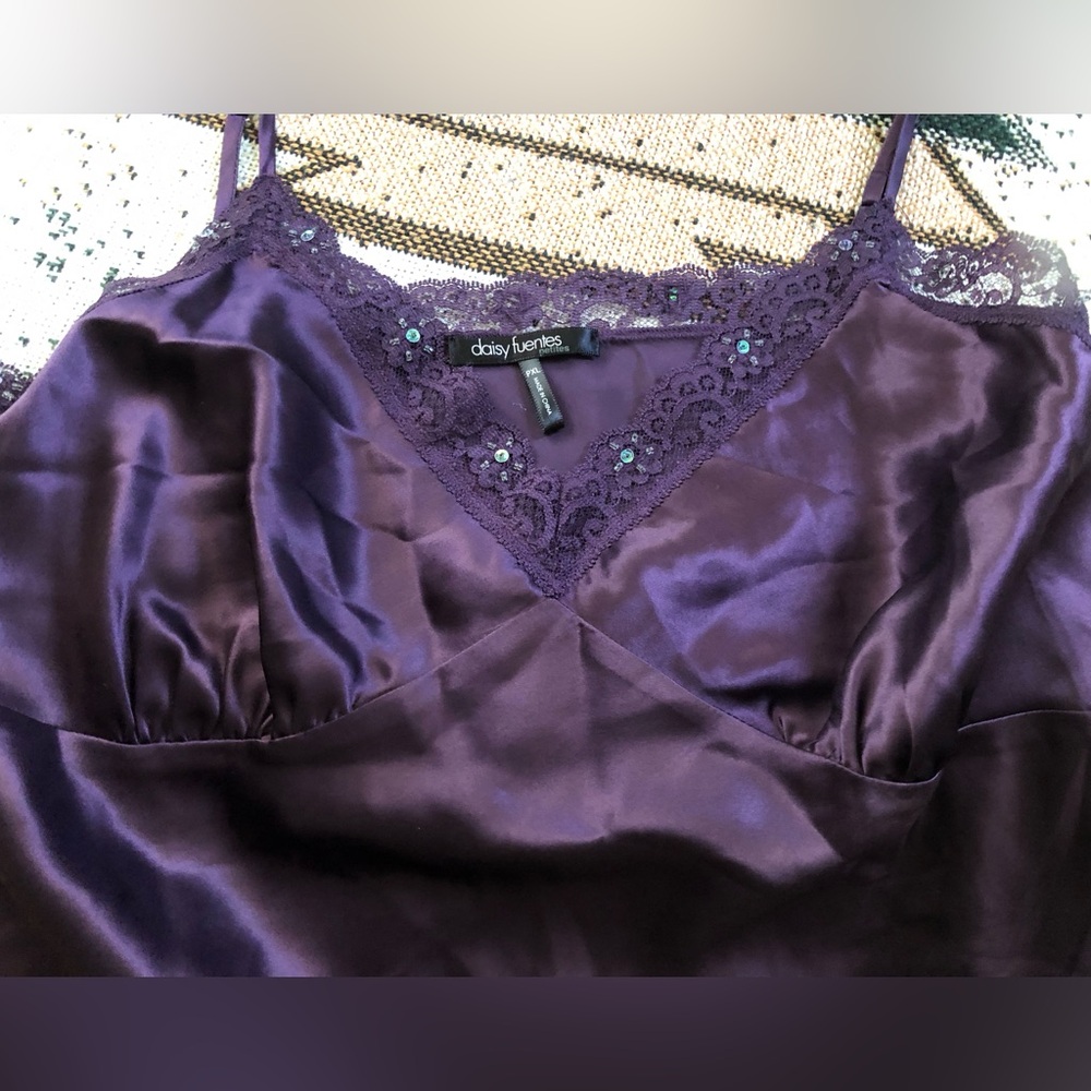 Daisy Fuentes Silk Plum Cami Lace-Trim with Sequins & Beads - Picture 3 of 5